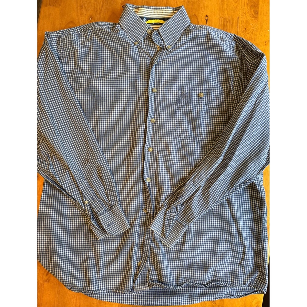 Wrangler George Strait Cowboy Cut Blue White Check Button Down Shirt Mens Lg 601
